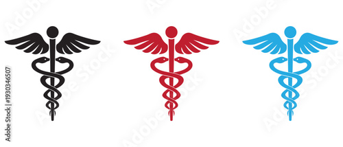 Caduceus health symbol, Medical caduceus snake and wings icon on white background