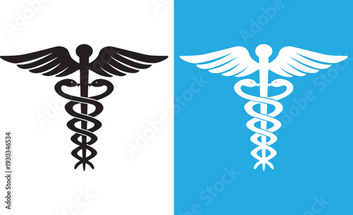 Caduceus health symbol, Medical caduceus snake and wings icon on white background