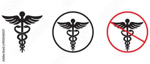 Caduceus health symbol, Medical caduceus snake and wings icon on white background