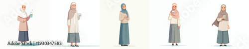 vector muslim woman standing holding a glass of water