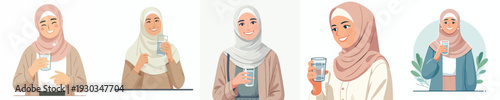 half body vector muslim woman holding a glass of water