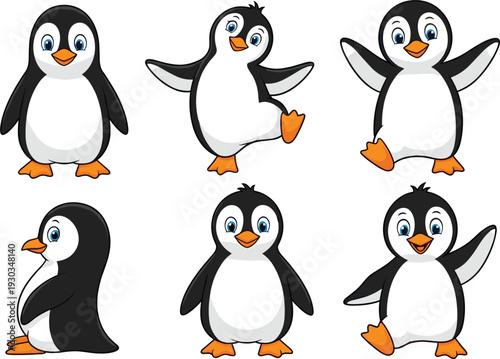 Cute Penguin Illustration Set with Different Poses and Expressions for Winter and Animal Themes