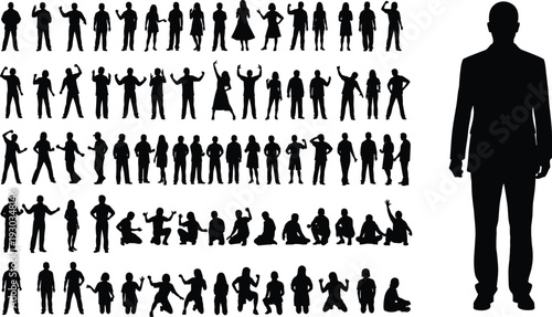 Mega collection of black human silhouettes in various poses featuring business people standing sitting jumping and celebrating group success together
