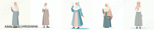 vector muslim woman standing holding a glass of water