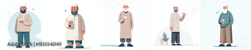 vector muslim grandfather standing holding a glass of water