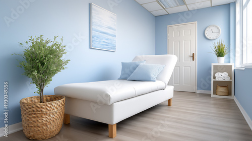 Clean modern clinic interior, examination bed room.