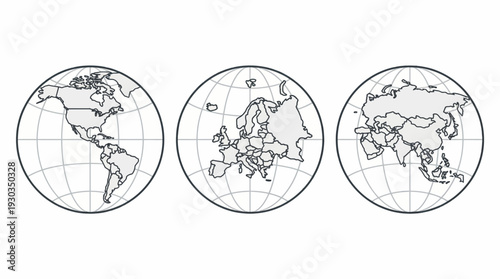 Globe world map icon set showing america europe an delpmaspu EPS10 Stock.eps