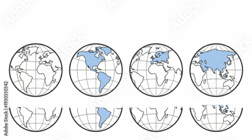 Continental globe icon set with regional highlight delpmaspu EPS10 Stock.eps