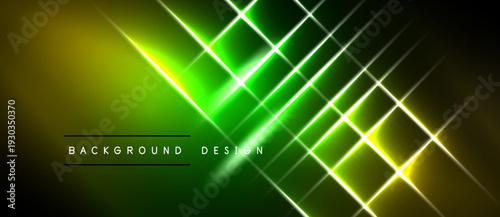 Vibrant neon lines intersect over dark background. Gradient shades create futuristic visual effect. Text reads background design.