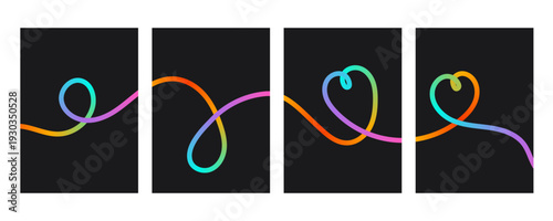 Abstract gradient lines, shapes. Set of Colorful fluid squiggly dynamic wavy elements with vibrant rainbow flow for modern graphic backgrounds, playful design banners, music projects, party flyers