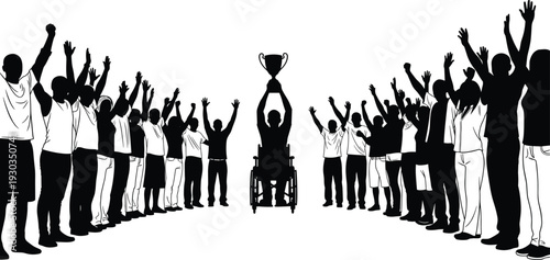 Title: Silhouettes of people reading books and students studying in a library setting with bookshelves and plants, representing literacy and academic education.