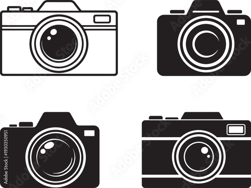 Camera Photography Icons Flat and Silhouette Vector Set