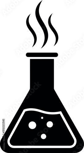 A black silhouette of an erlenmeyer flask with bubbling liquid