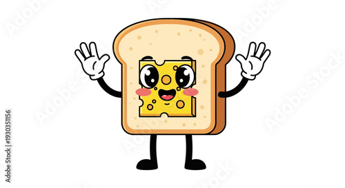 Cute Toast Cartoon Character – Adorable Bread Mascot Vector Illustration