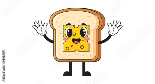 Cute Toast Cartoon Character – Adorable Bread Mascot Vector Illustration
