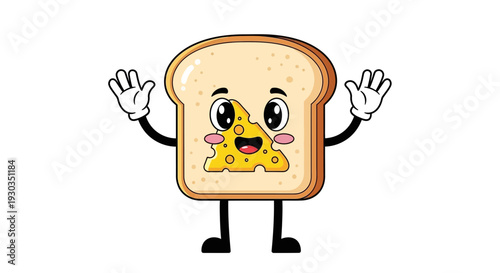 Cute Toast Cartoon Character – Adorable Bread Mascot Vector Illustration