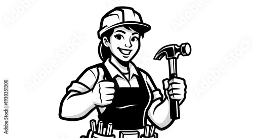 Carpenter holding hammer giving thumbs up.