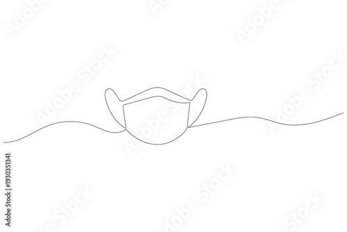 Face mask continuous one line art drawing healthcare and safety protection concepts