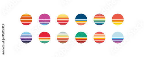 Colorful Striped Circle Icons Set