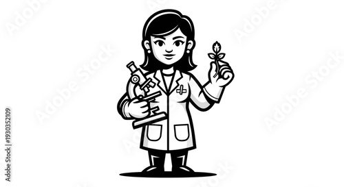 Female Scientist Holding Test Tube and Flower.