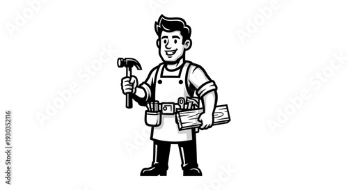 Handyman Cartoon Character with Tools.
