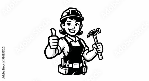 Handyman Cartoon Character with Hammer and Thumbs Up.