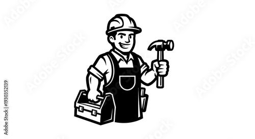 Handyman with Toolbox and Hammer Standing 1.