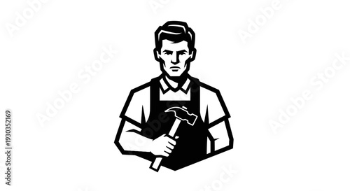 Man Holding Hammer in Apron.