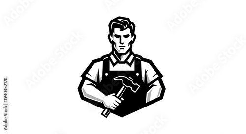 Man Carpenter Holding Hammer Illustration.