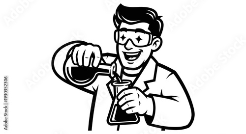 Scientist Pouring Liquid into Laboratory Flask.