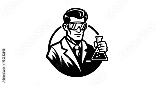 Scientist wearing goggles holding a flask.