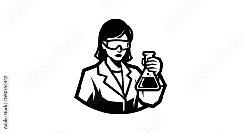 Scientist Woman Holding Erlenmeyer Flask Laboratory Equipment.