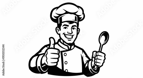 Smiling Chef Cartoon Character with Spoon.