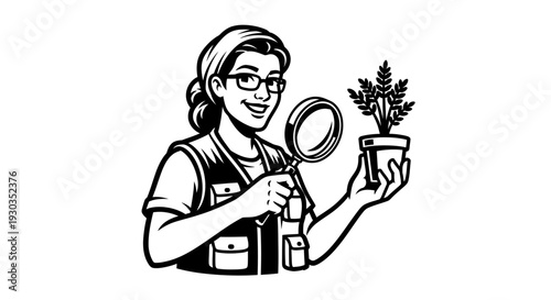Woman Examining Plant with Magnifying Glass 2.