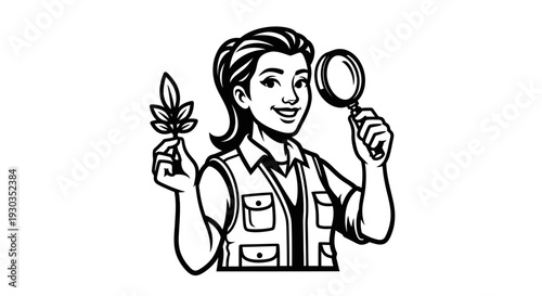 Woman Examining Plant with Magnifying Glass 1.