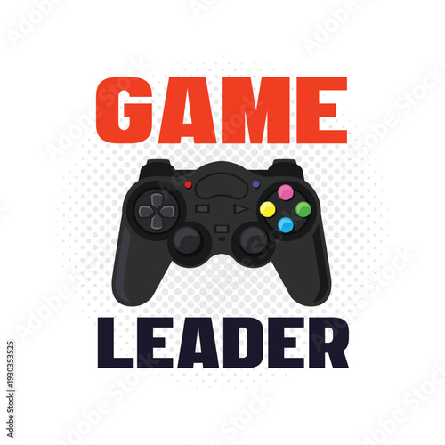 Game Leader Vector Typography Design with Modern Gamepad and Colorful Action Buttons