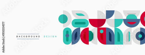 Abstract geometric shapes create vibrant background. Modern design utilizes overlapping colors, simple forms. Clean aesthetic, minimalist style.