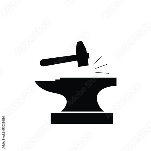 Blacksmith Anvil Hammer Silhouette Icon Vector Illustration