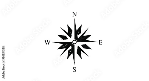 A black and white compass rose graphic indicating cardinal directions for navigation.