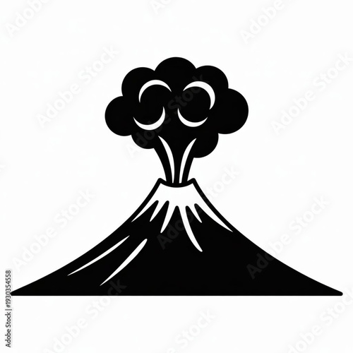 Mount Fuji Eruption Silhouette — Japan Volcano Ash Plume Black and White Vector