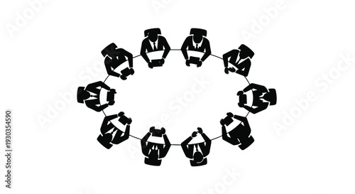 Diverse group of people in silhouette sitting in a circle, representing unity and collaboration.