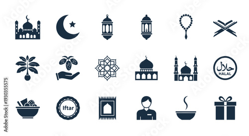 Collection of Islamic Symbols and Icons for Cultural and Religious Themes.