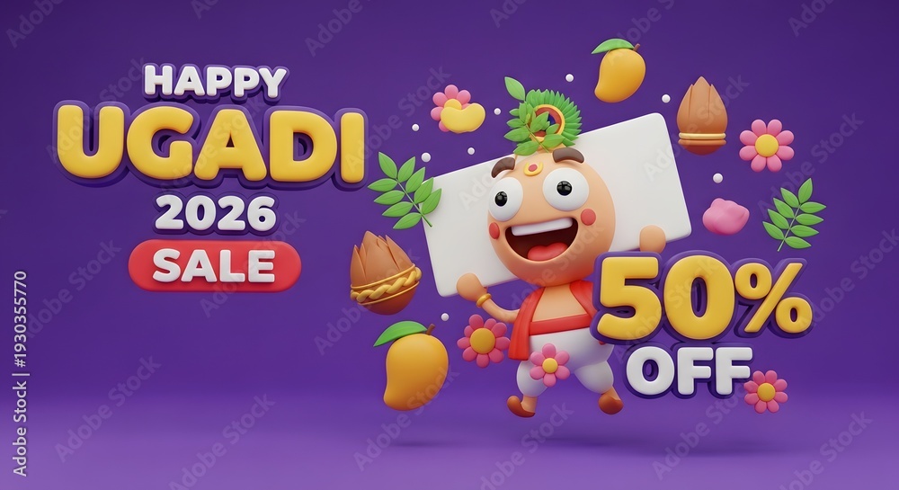 Fototapeta premium Happy ugadi 2026 sale 50% off, traditional indian festival celebration