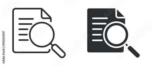 Document Search Icon Set, File Analysis Line and Solid Vector Illustration
