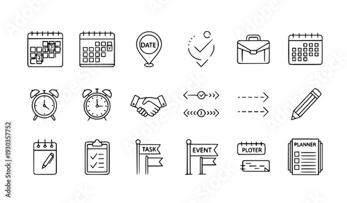 Calendar Icon Set Vector – Minimal Thin Line Date and Schedule Symbols
