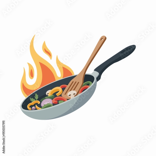Cooking Vegetables in Frying Pan Illustration – Healthy Stir Fry Meal Vector Icon