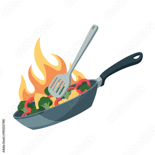 Cooking Vegetables in Frying Pan Illustration – Healthy Stir Fry Meal Vector Icon