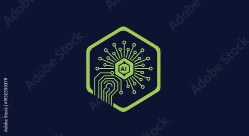 Abstract Hexagonal AI Chip Technology Symbol.