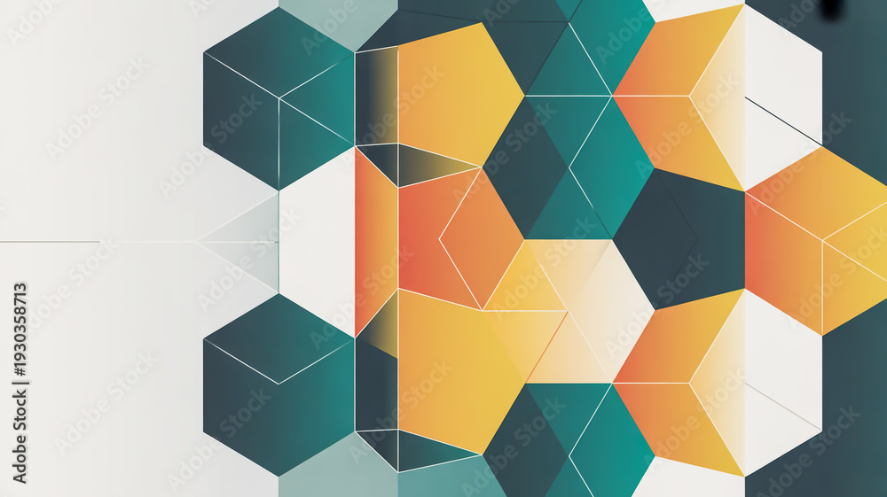 Obraz premium Colorful geometric pattern of hexagons in shades of yellow, orange, and green