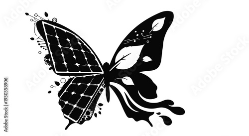 Symbolic butterfly merges solar panel with nature, representing eco-friendly energy transformation.